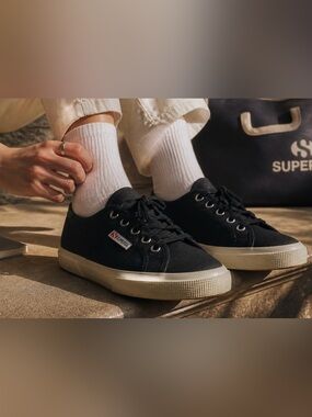 Superga Navy Canvas 2740 Platform Sneakers with Cream Soles